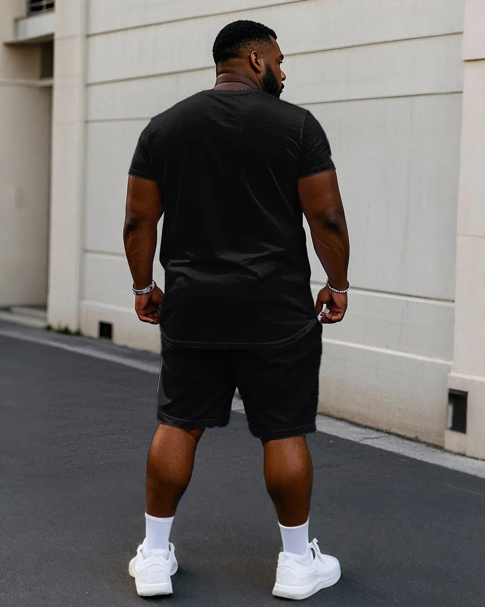 Men's Plus Size Casual Black & Green Colorblock Short Sleeve T-Shirt Shorts Suit sold by Biggmans product image thumbnail 4