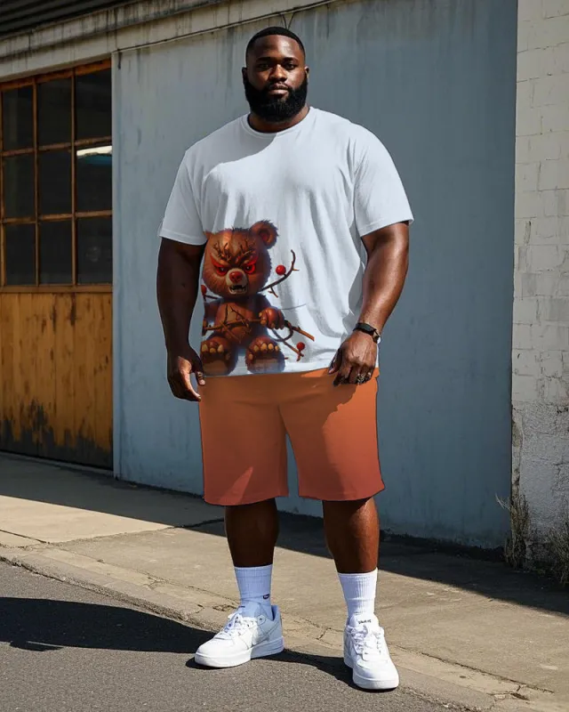 Big Men's Hip Hop Cartoon Angry Bear with Thorny Branches Printed Casual Short Sleeve T-shirt Shorts Set sold by Biggmans