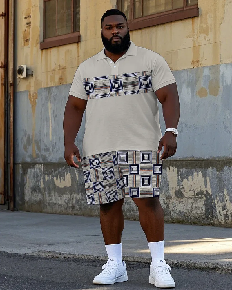 Men's Vintage Geometric Pattern Printed Big & Tall Short Sleeve Polo Shirt Shorts Set sold by Biggmans