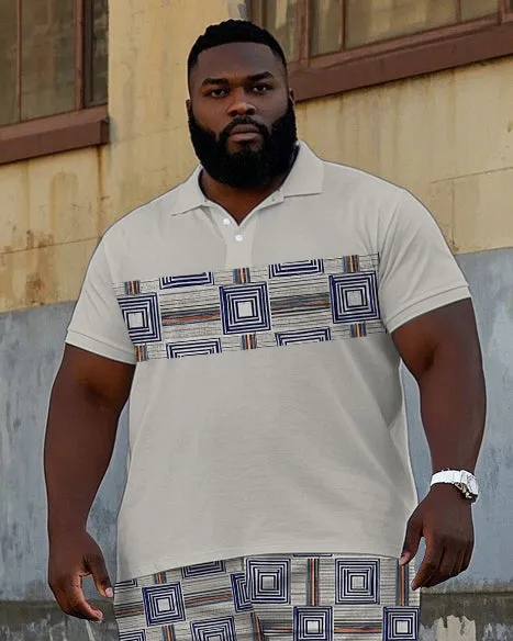 Men's Vintage Geometric Pattern Printed Big & Tall Short Sleeve Polo Shirt Shorts Set sold by Biggmans product image thumbnail 2