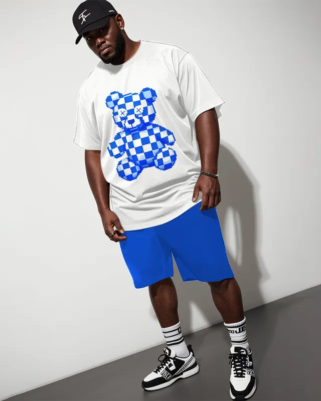 Men's Plus Size Blue Checkerboard Pixel Bear Print Short Sleeve T-Shirt Shorts Suit sold by Biggmans