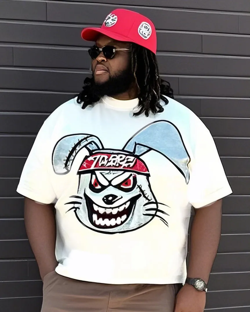 Men's Plus Size Angry Rabbit Print Short Sleeve T-Shirt Shorts Suit sold by Biggmans product image thumbnail 2
