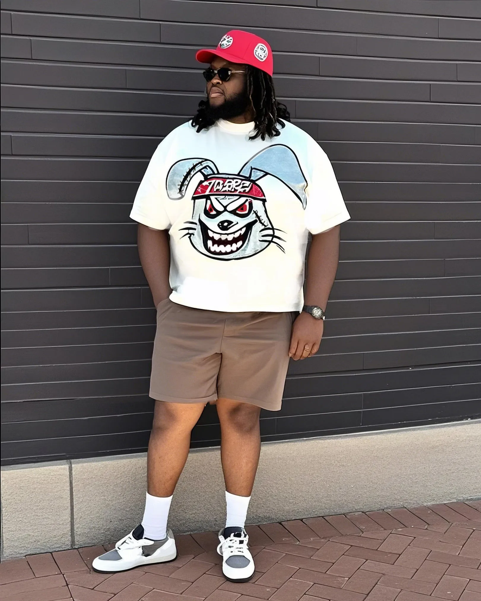 Men's Plus Size Angry Rabbit Print Short Sleeve T-Shirt Shorts Suit sold by Biggmans