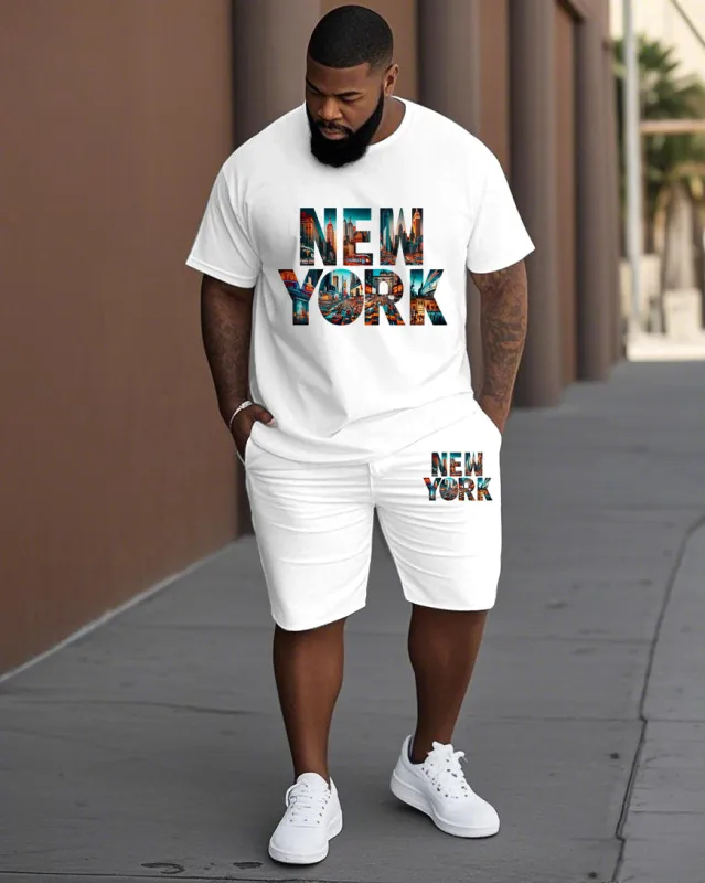 Men's Plus Size New York City Alphabet Short Sleeve T-Shirt Shorts Suit sold by Biggmans