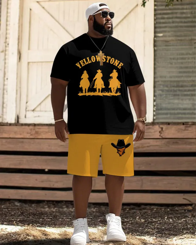 Men's Plus Size Wild West Rodeo Cowboy Short Sleeve T-Shirt Shorts Suit sold by Biggmans