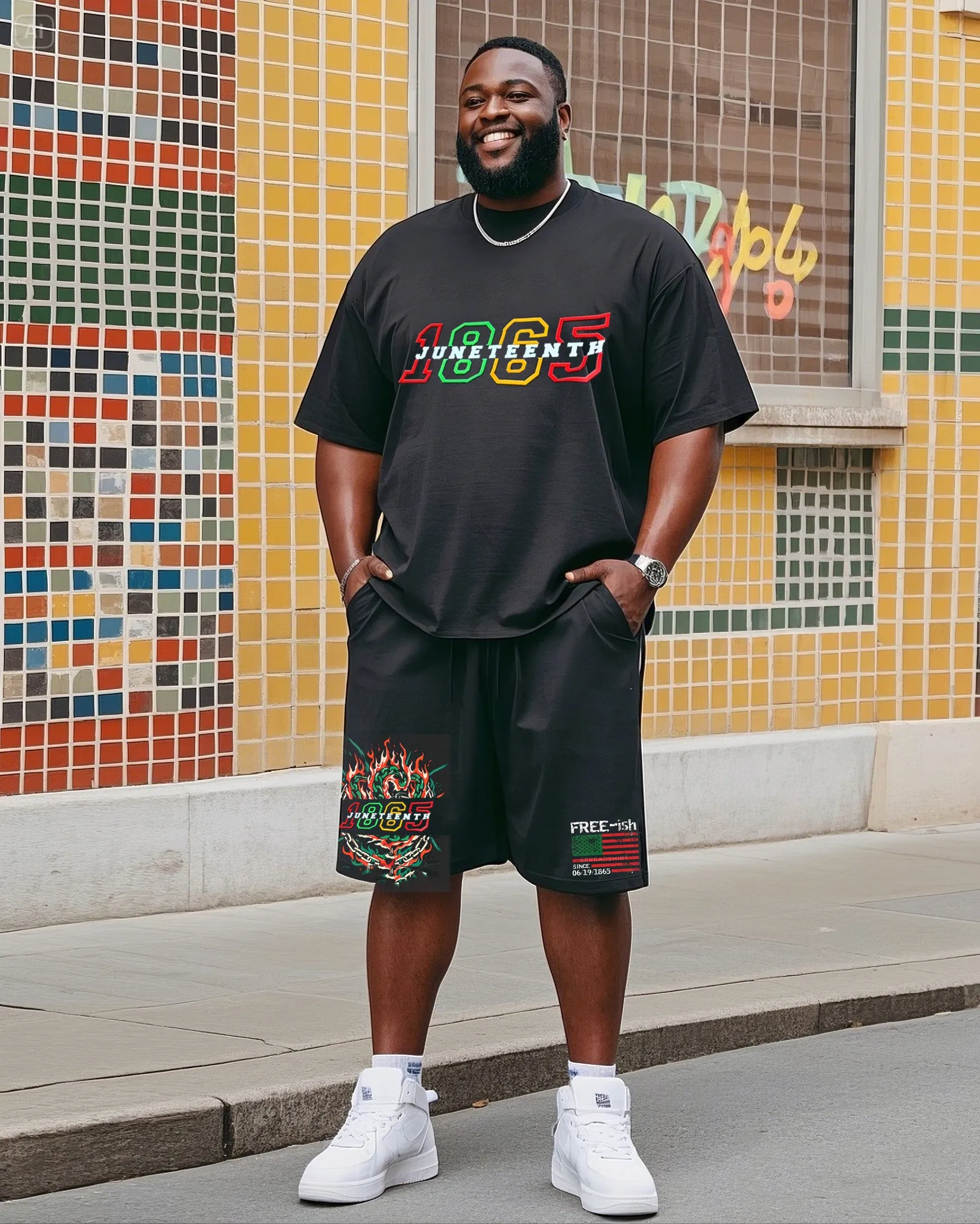 Men's Plus Size June Festival Digital Print T-Shirt Shorts Suit sold by Biggmans