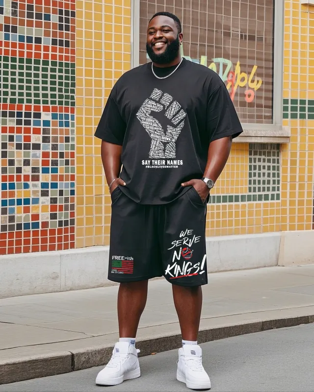 Men's Plus Size June Festival Creative Black's Life Is Also Named Word Freedom Day Fist Printed T-shirt Shorts Suit sold by Biggmans