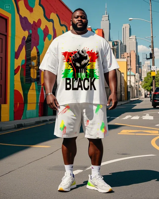 Men's Plus Size June Festival Creative Black's Life Is Also Named Word Freedom Day Fist Printed T-shirt Shorts Suit sold by Biggmans