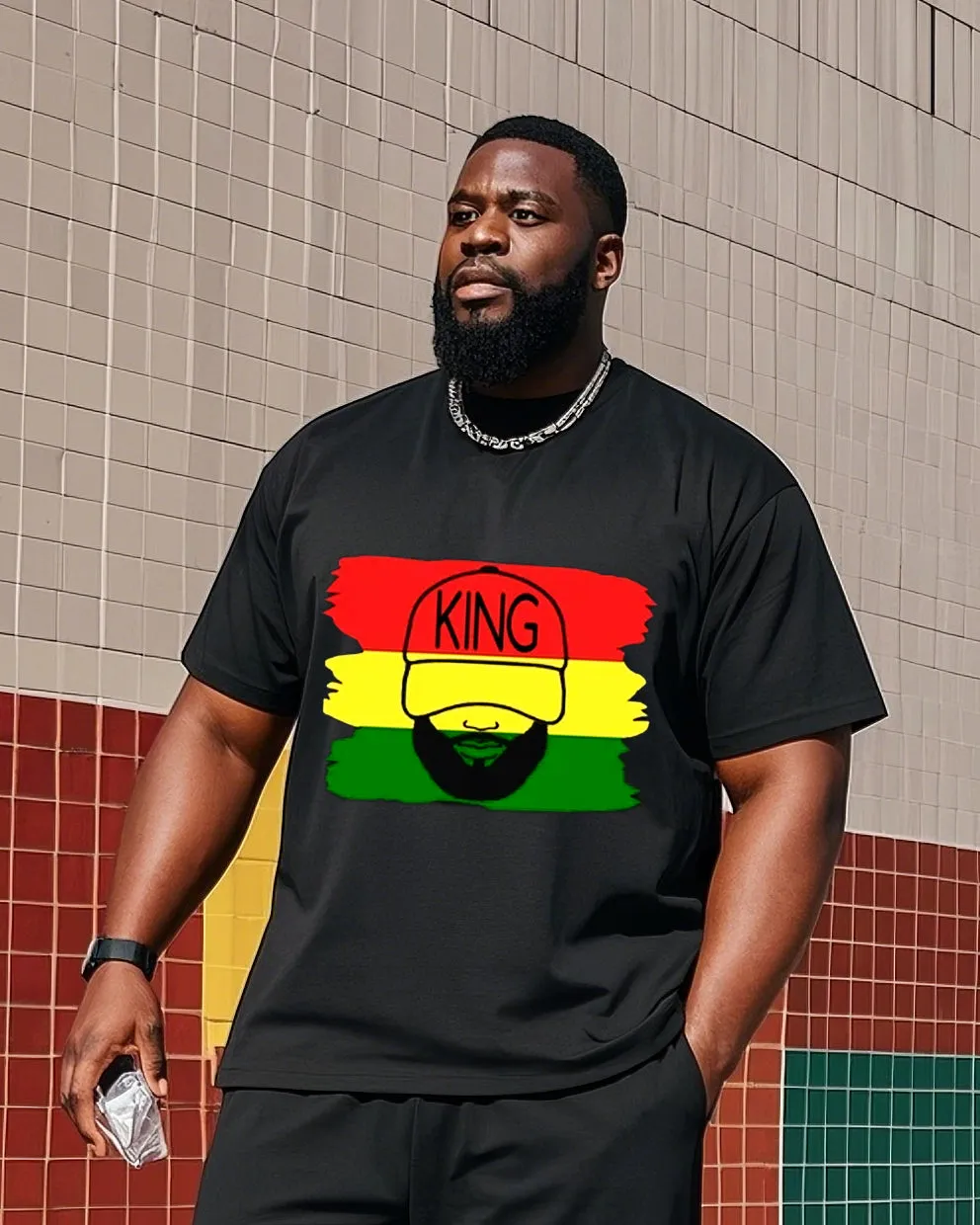 Men's Plus Size June Festival Black King Printed T-Shirt Shorts Suit sold by Biggmans product image thumbnail 2