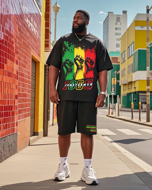 Men's Plus Size June Festival Creative Freedom Day Fist 1865 Printed T-Shirt Shorts Suit sold by Biggmans