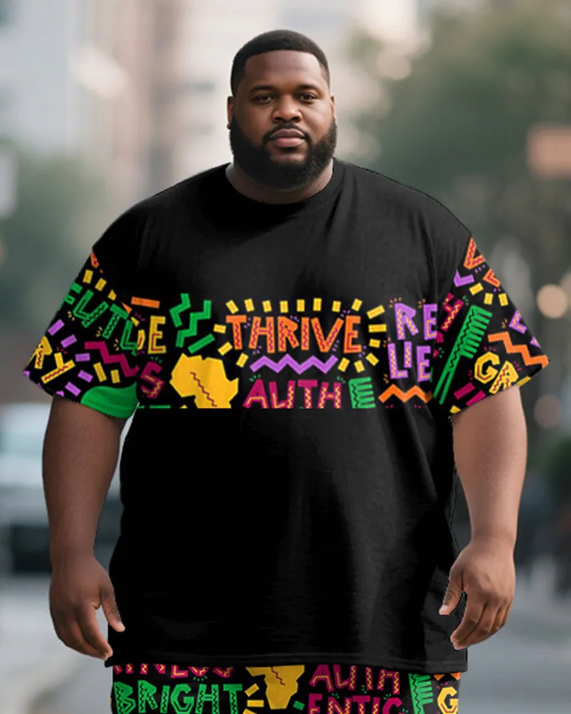 Men's Plus Size Color Geometric Letter Print Short Sleeve T-shirt Shorts Suit sold by Biggmans product image thumbnail 2