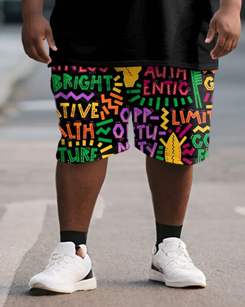 Men's Plus Size Color Geometric Letter Print Short Sleeve T-shirt Shorts Suit sold by Biggmans product image thumbnail 3