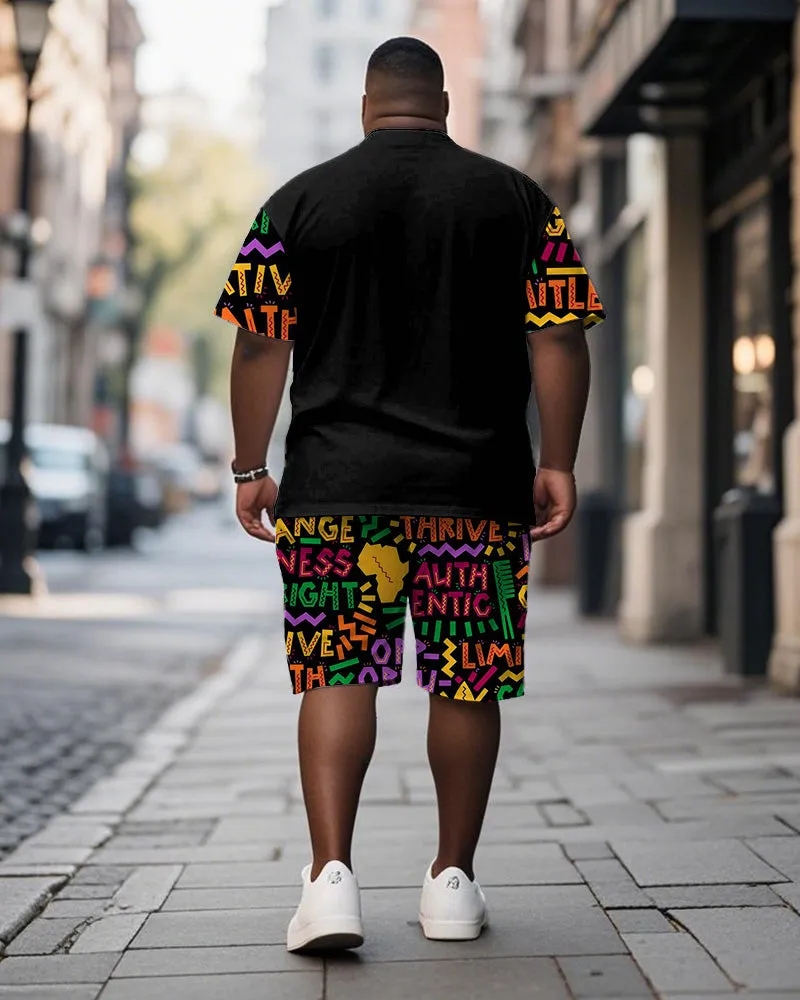 Men's Plus Size Color Geometric Letter Print Short Sleeve T-shirt Shorts Suit sold by Biggmans product image thumbnail 4