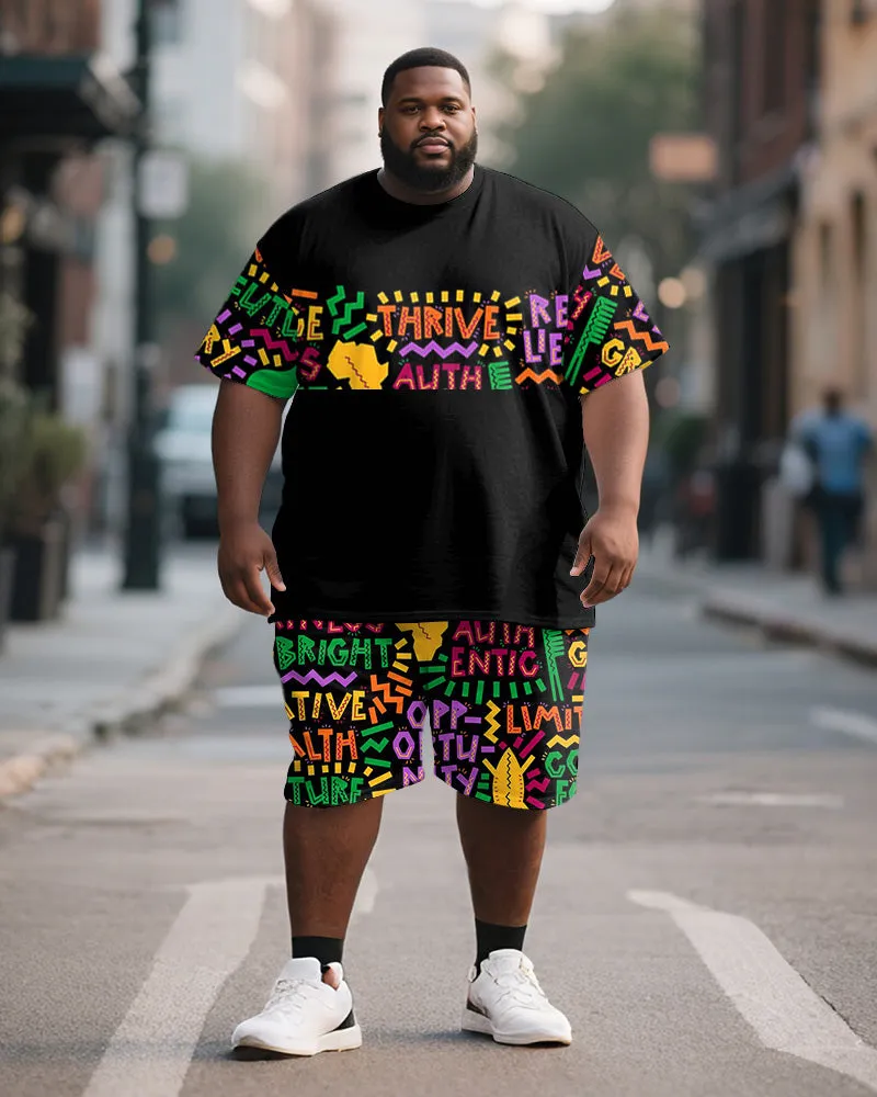 Men's Plus Size Color Geometric Letter Print Short Sleeve T-shirt Shorts Suit sold by Biggmans