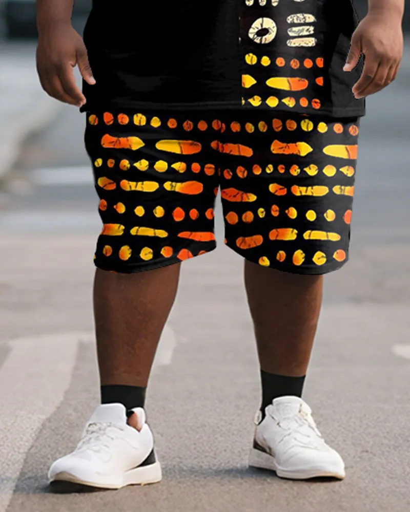 Men's Plus Size Black Orange Geometric Print Short Sleeve T-Shirt Shorts Suit sold by Biggmans product image thumbnail 3