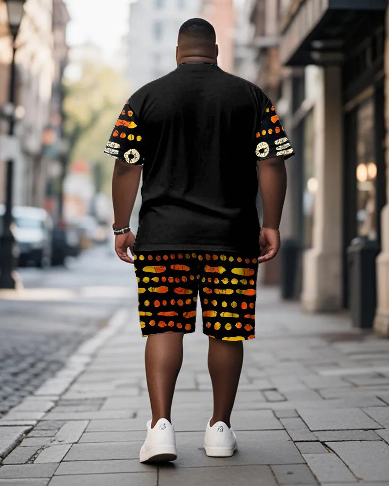 Men's Plus Size Black Orange Geometric Print Short Sleeve T-Shirt Shorts Suit sold by Biggmans product image thumbnail 4