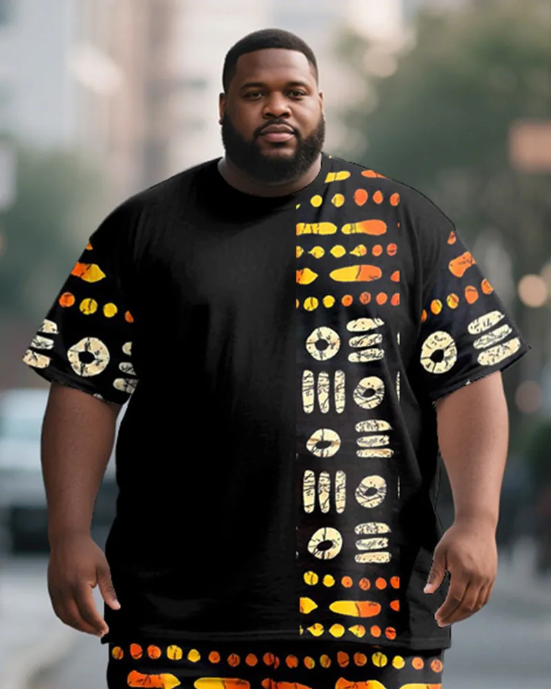 Men's Plus Size Black Orange Geometric Print Short Sleeve T-Shirt Shorts Suit sold by Biggmans product image thumbnail 2