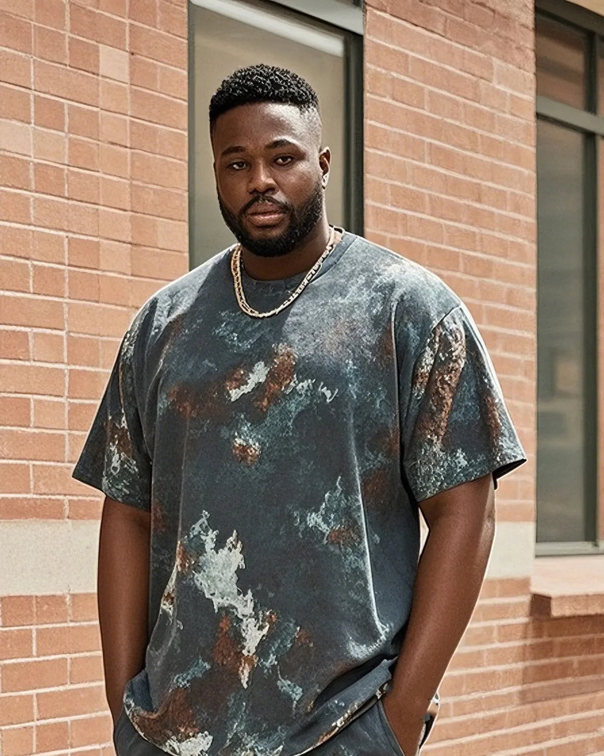 Plus Size Men's Retro Tie-dyeT Shirt Shorts Suit sold by Biggmans product image thumbnail 2