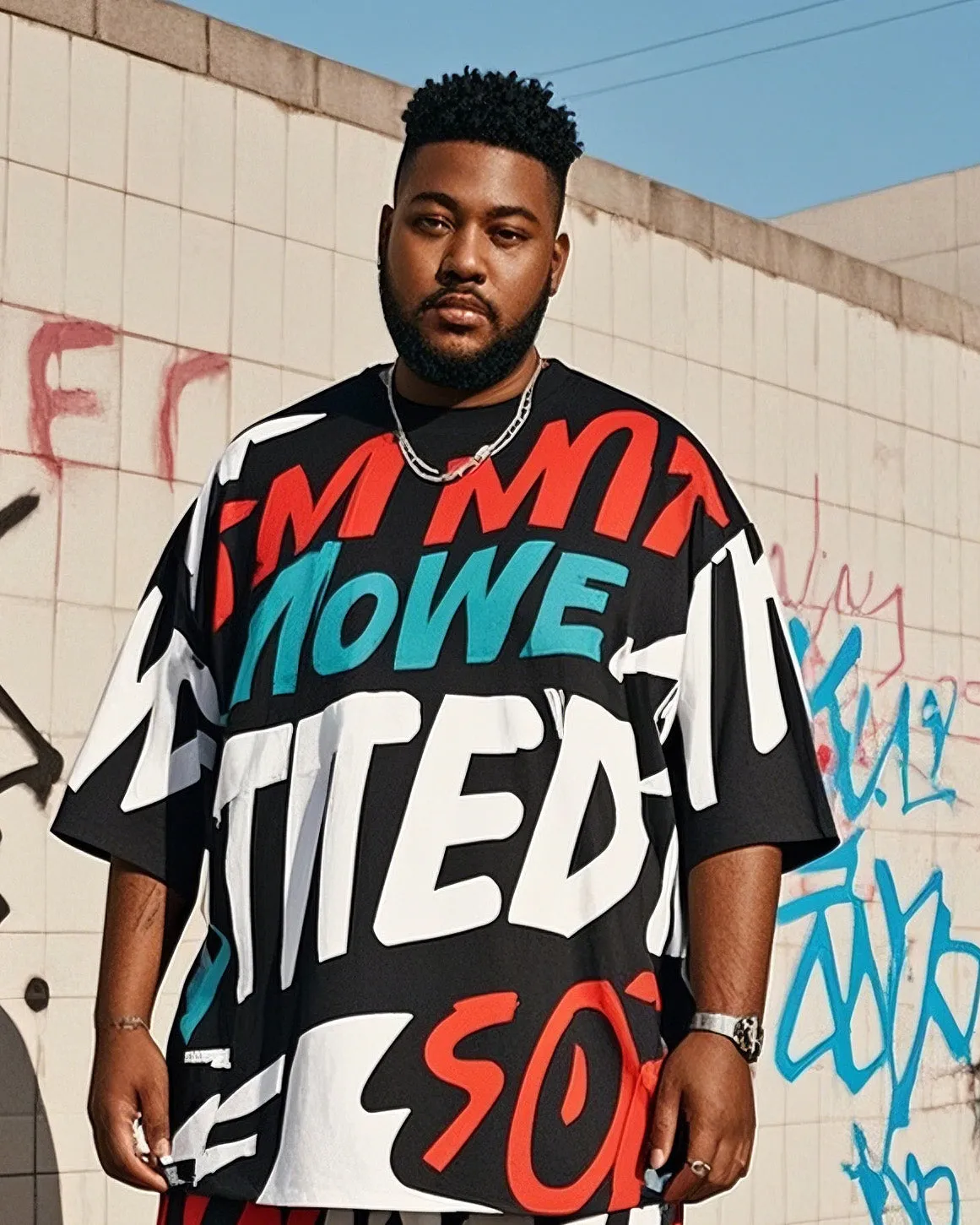 Plus Size Men's Creative Graffiti Personalized English Printed T-Shirt Shorts Suit sold by Biggmans product image thumbnail 2