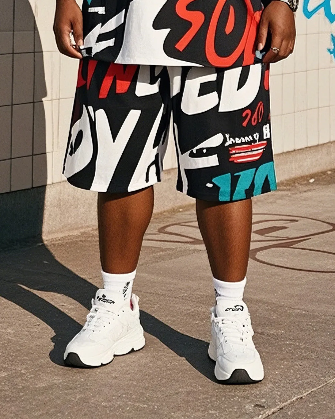 Plus Size Men's Creative Graffiti Personalized English Printed T-Shirt Shorts Suit sold by Biggmans product image thumbnail 3