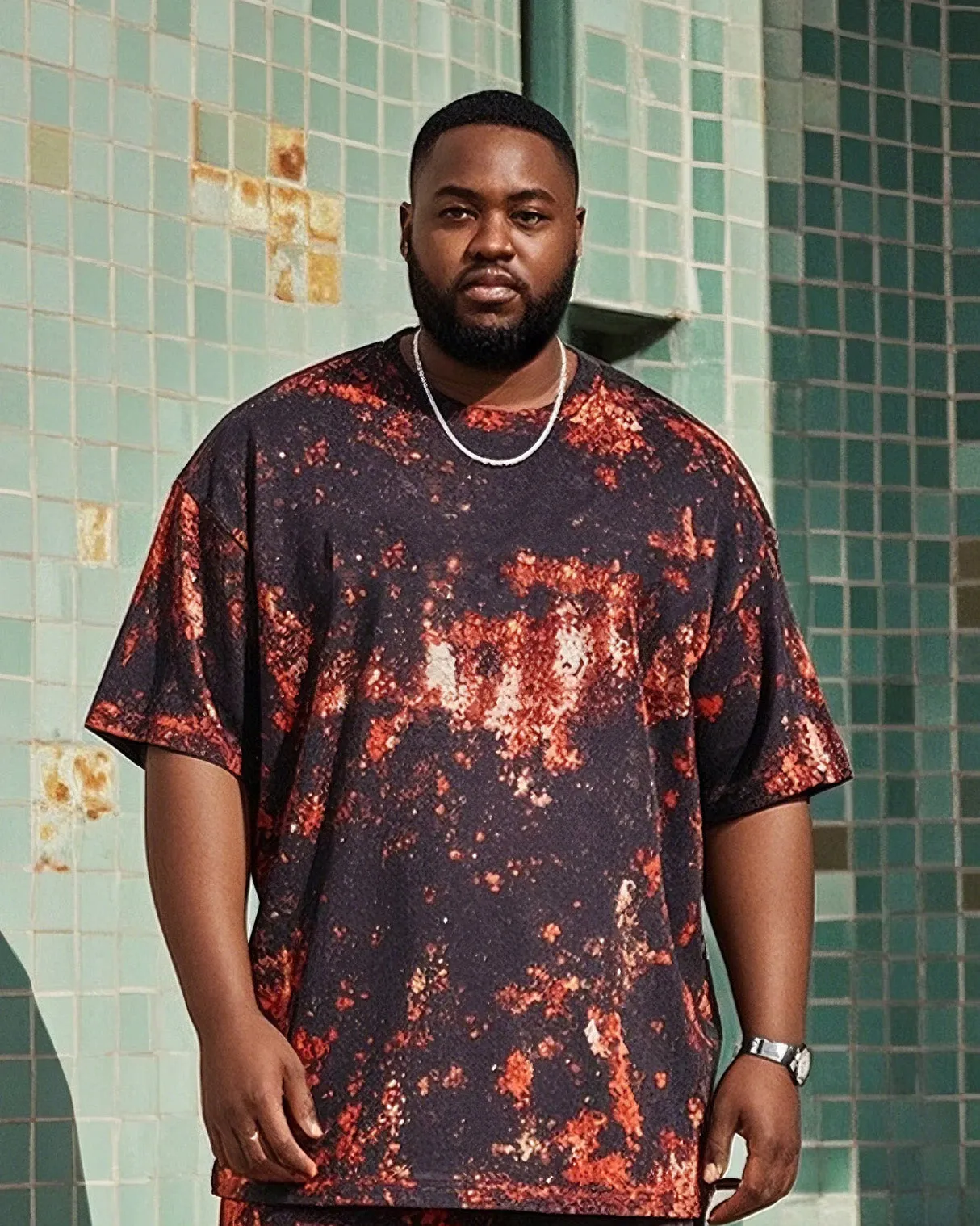 Plus Size Men Vintage Tie-Dye T-Shirt Shorts Suit sold by Biggmans product image thumbnail 2