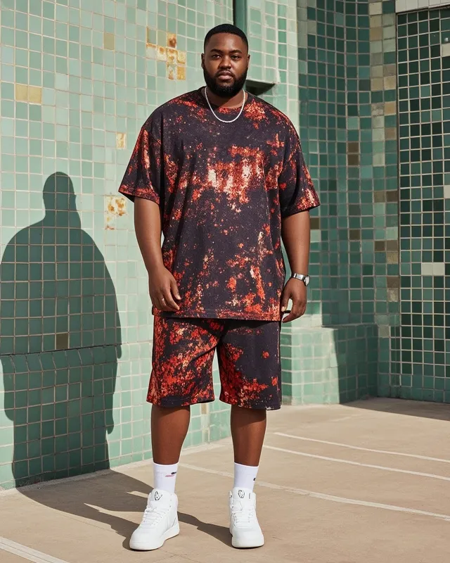 Plus Size Men Vintage Tie-Dye T-Shirt Shorts Suit sold by Biggmans