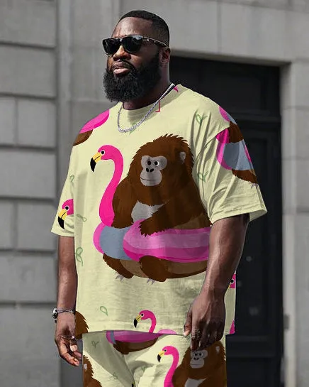 Big Men's Humor Chimpanzee with Swim Ring Printed Casual Short Sleeve T-Shirt Shorts Set sold by Biggmans product image thumbnail 2