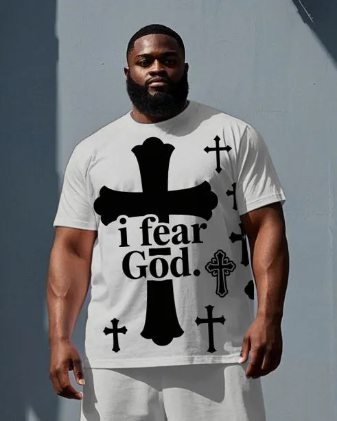 Big Men's Simple Street Fashion Cross i fear GOD Printed Short Sleeve T-Shirt Shorts Set sold by Biggmans product image thumbnail 2