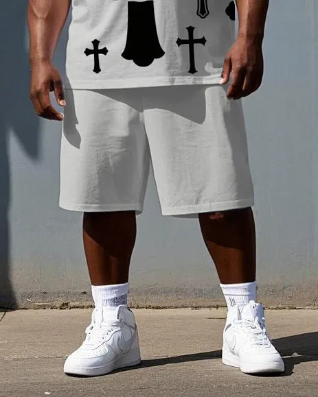 Big Men's Simple Street Fashion Cross i fear GOD Printed Short Sleeve T-Shirt Shorts Set sold by Biggmans product image thumbnail 3