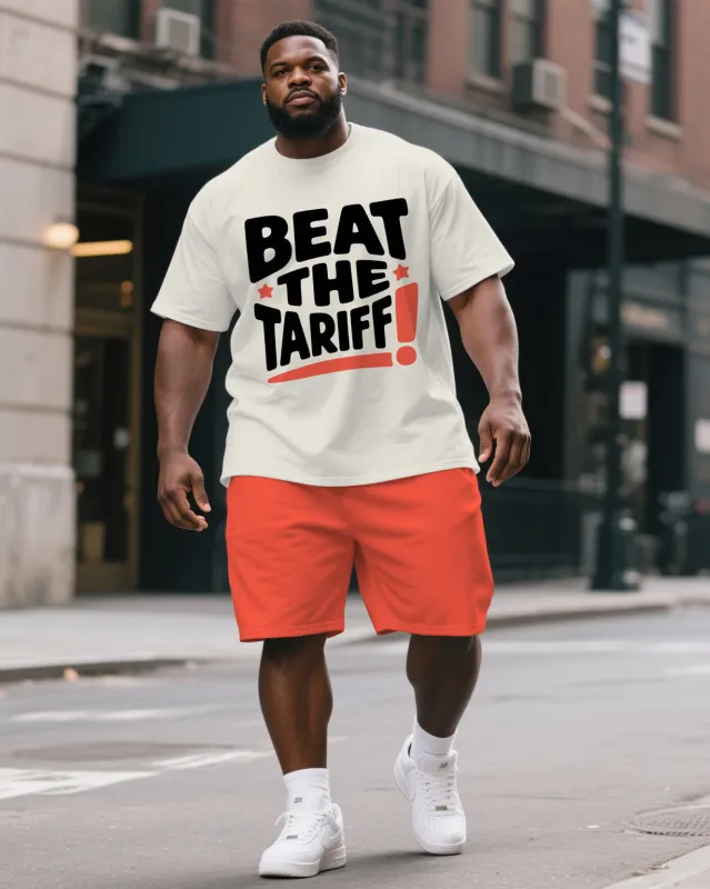 Big Men's Street Fashion BEAT THE TARIFF Printed Casual Short Sleeve T-Shirt Shorts 2-Piece Suit sold by Biggmans