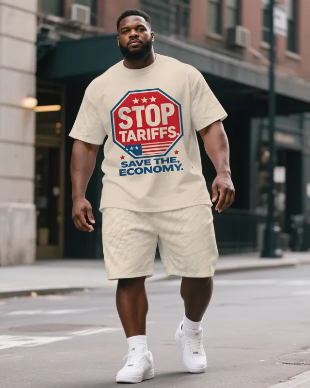 Big Men's National Theme STOP TARIFFS Printed 2-piece Short Sleeve T-Shirt Shorts Suit sold by Biggmans