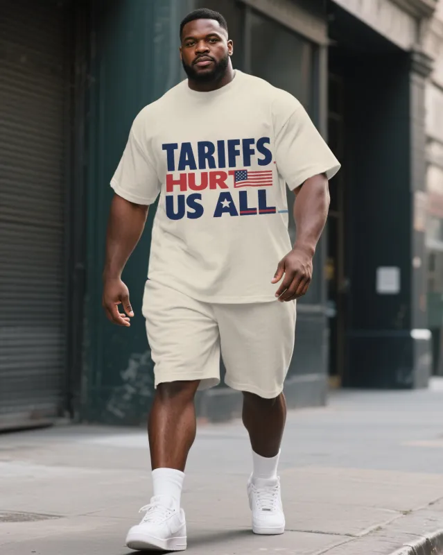 Men's Big & Tall TARIFFS HURT Saying Printed Casual Short Sleeve T-Shirt Short Two-Piece Suit sold by Biggmans