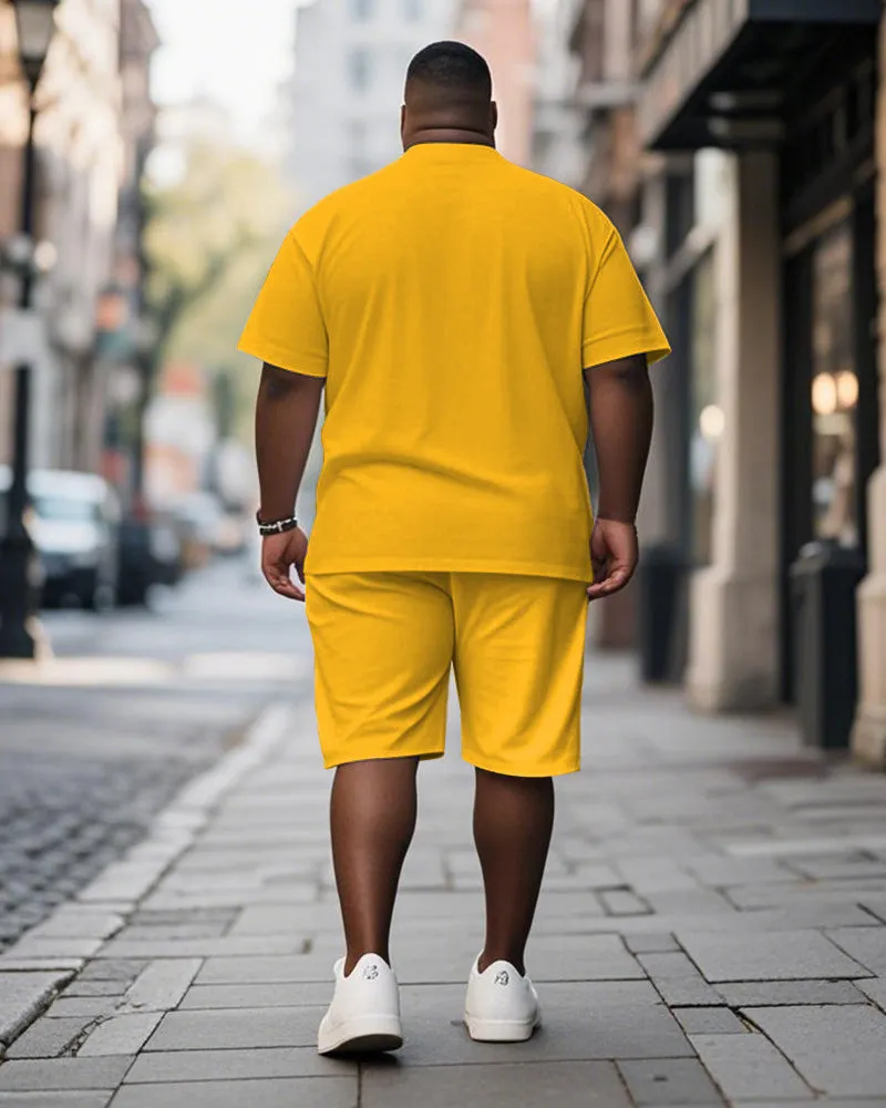 Men's Plus Size Yellow Hiphop Text Print Short Sleeve T-shirt Shorts Suit sold by Biggmans product image thumbnail 4
