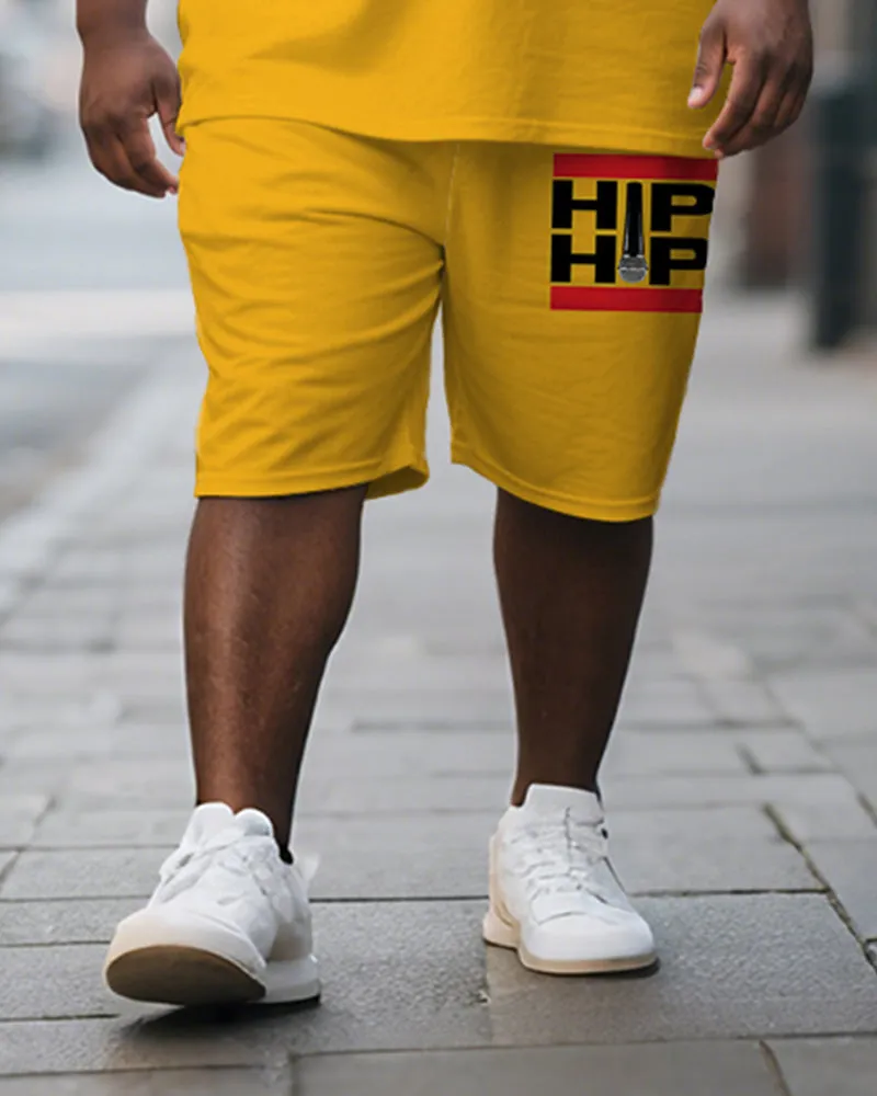 Men's Plus Size Yellow Hiphop Text Print Short Sleeve T-shirt Shorts Suit sold by Biggmans product image thumbnail 3