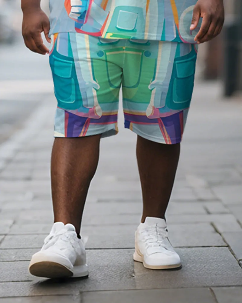 Men's Plus Size Blue Graffiti Milk Tea Leopard Print Short-sleeved T-shirt Shorts Suit sold by Biggmans product image thumbnail 3