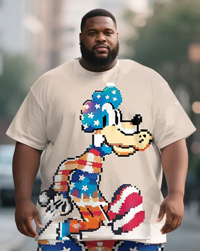 Men's Plus Size Apricot Pixel American Flag Cartoon Dog Print Short Sleeve T-Shirt Shorts Suit sold by Biggmans product image thumbnail 2