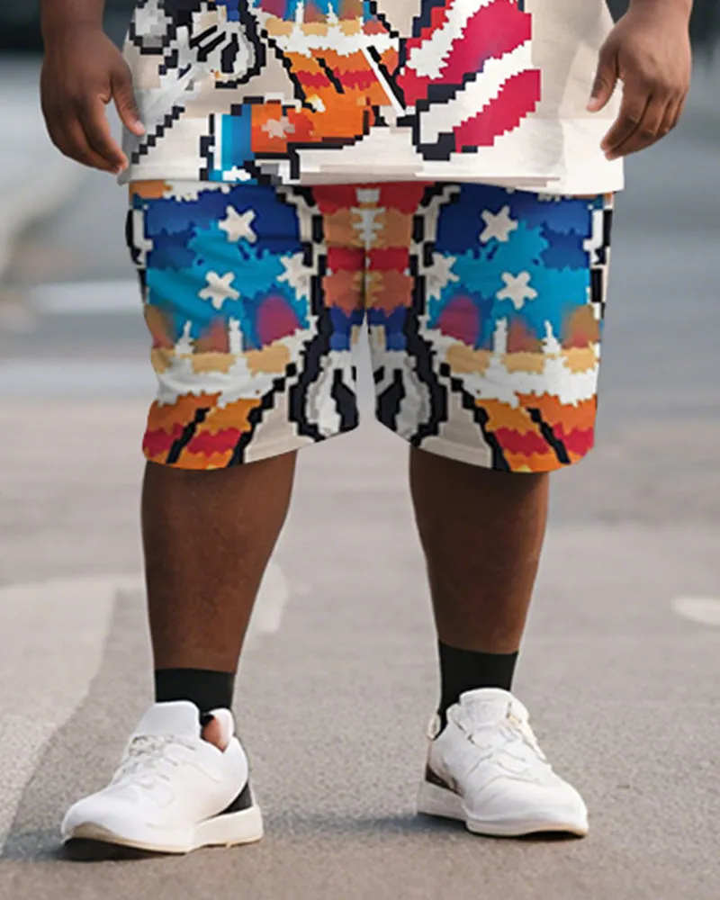 Men's Plus Size Apricot Pixel American Flag Cartoon Dog Print Short Sleeve T-Shirt Shorts Suit sold by Biggmans product image thumbnail 3