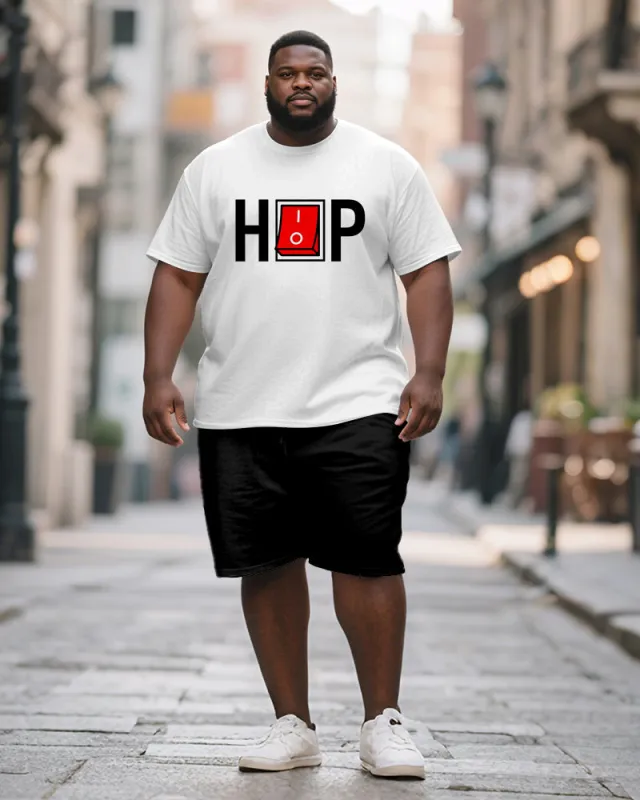 Men's Plus Size Switch Button Hip Hop Printed Short Sleeve T-shirt Shorts Suit sold by Biggmans