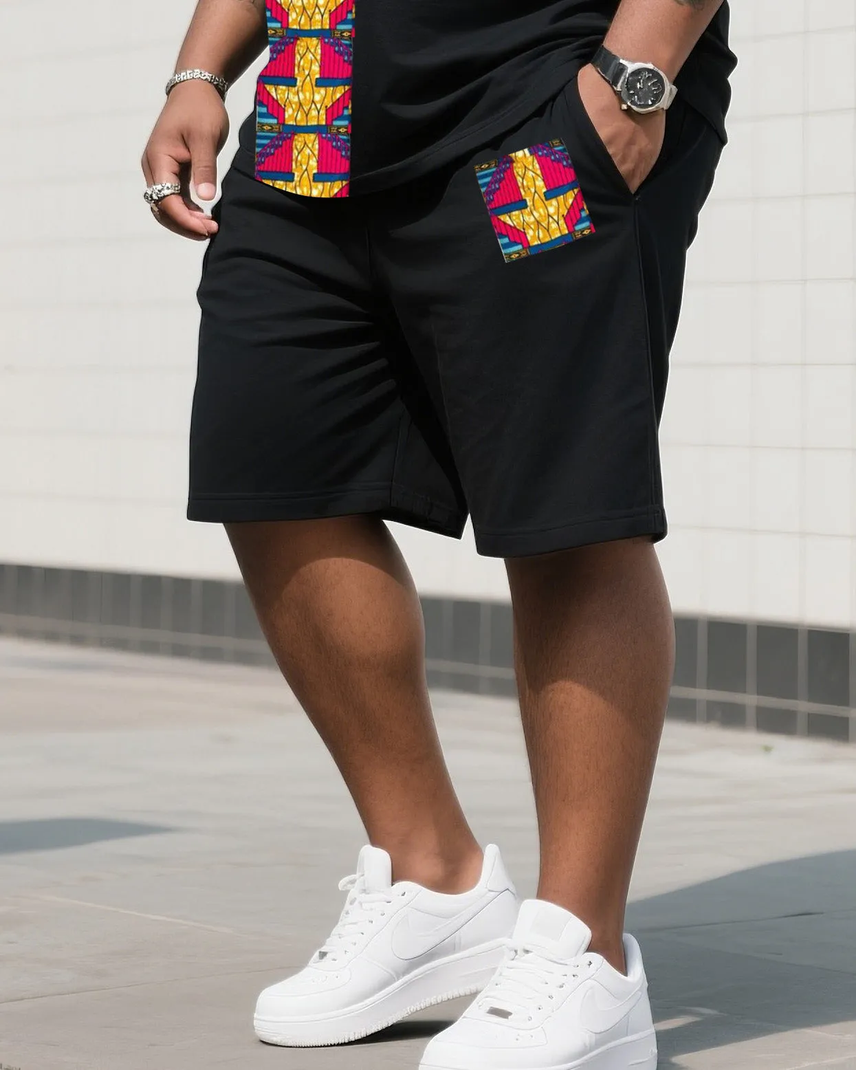 Men's Plus Size Black Creative Stripe Print T-Shirt Shorts Suit sold by Biggmans product image thumbnail 3