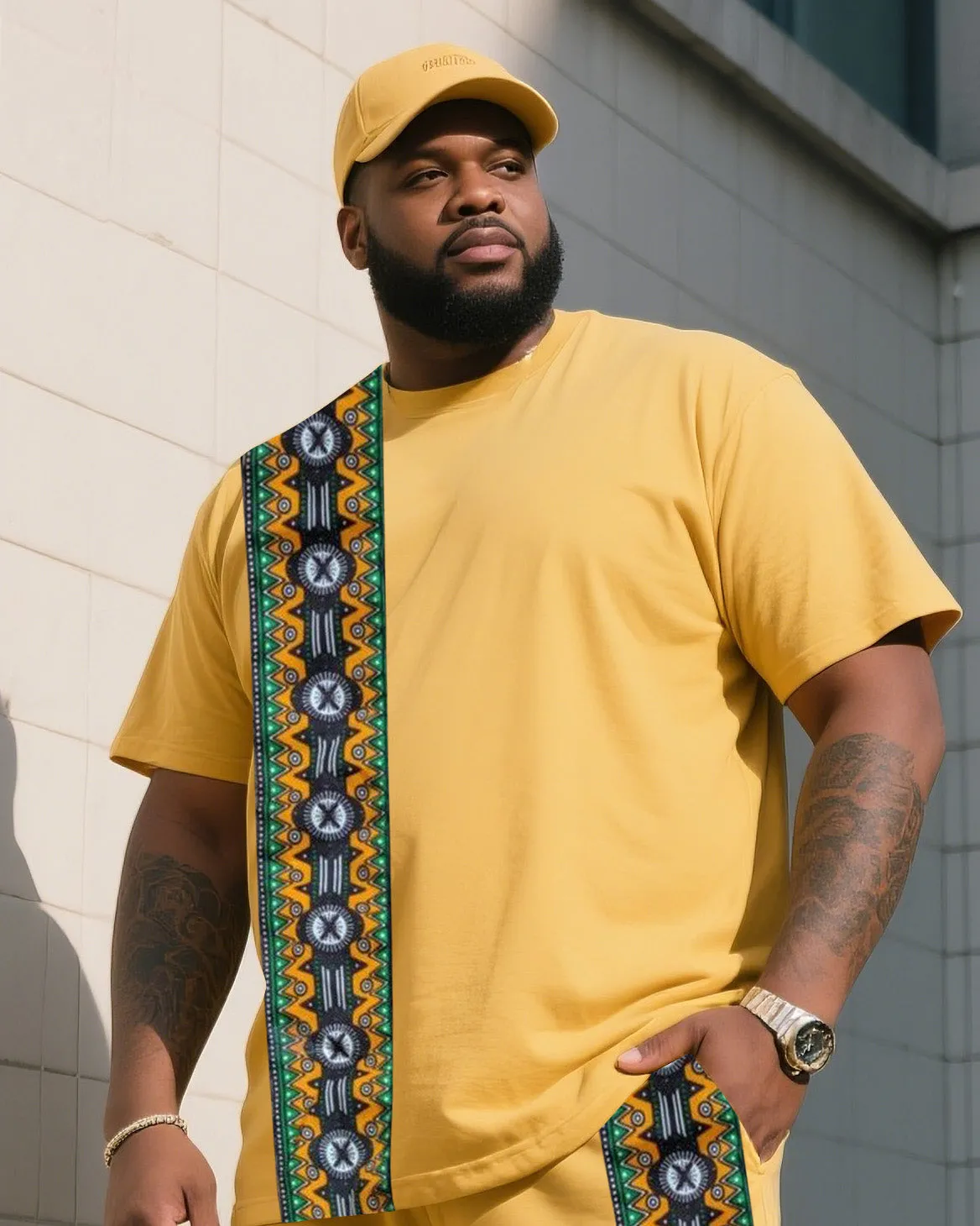 Men's Plus Size Creative Stripe Print T-Shirt Shorts Suit sold by Biggmans product image thumbnail 2