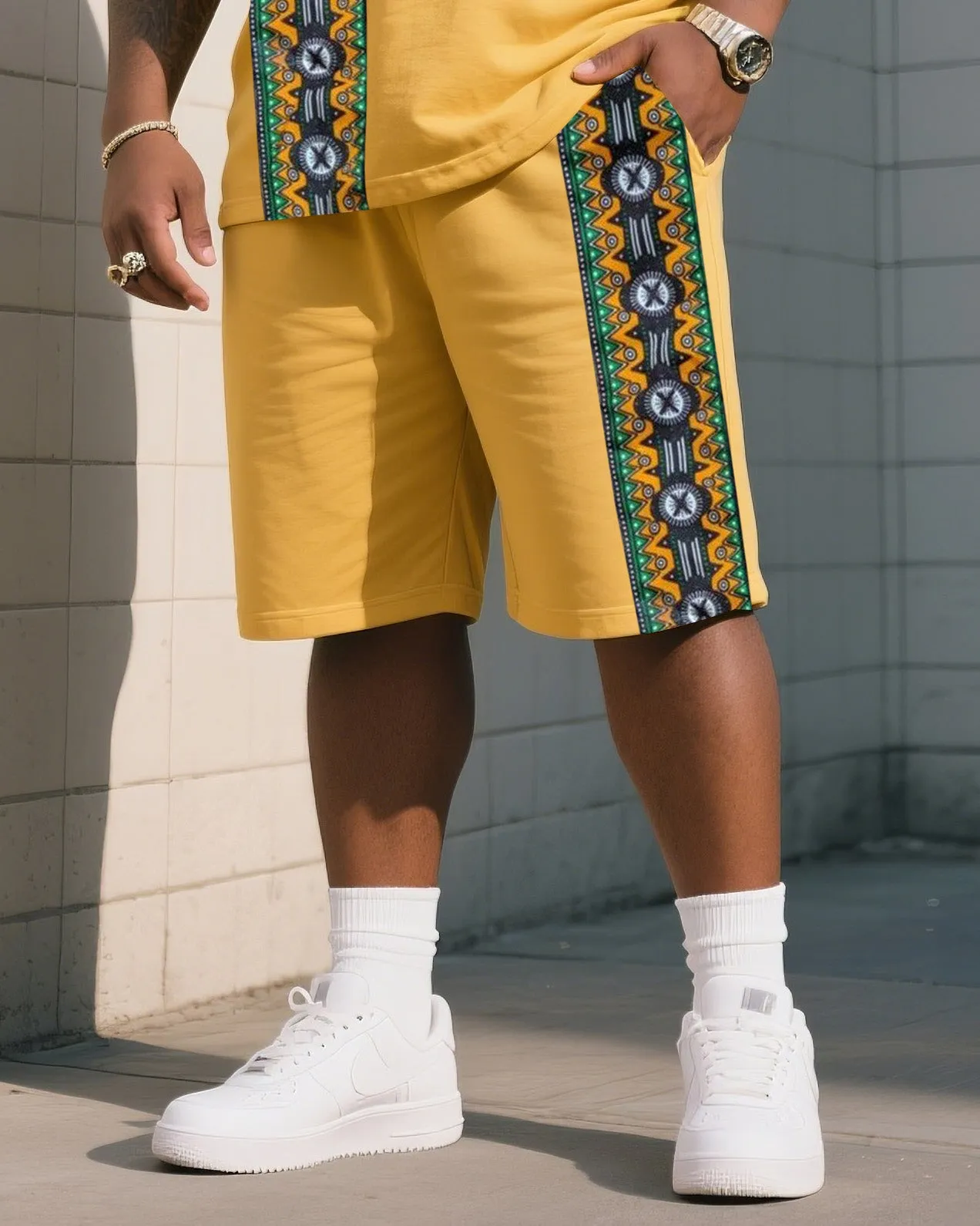 Men's Plus Size Creative Stripe Print T-Shirt Shorts Suit sold by Biggmans product image thumbnail 3