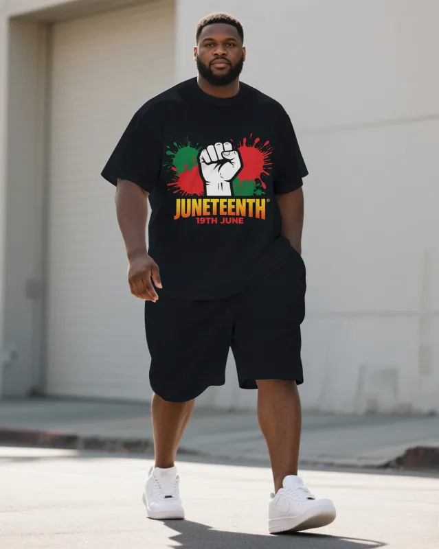 Big Men's Splash Ink Style Fist Juneteenth Festival Short Sleeve T-Shirt Shorts 2-piece Suit sold by Biggmans