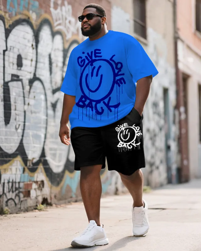 Men's Plus Size Expression Graffiti Give Love Back Letter Print Short Sleeve T-shirt Shorts Suit sold by Biggmans