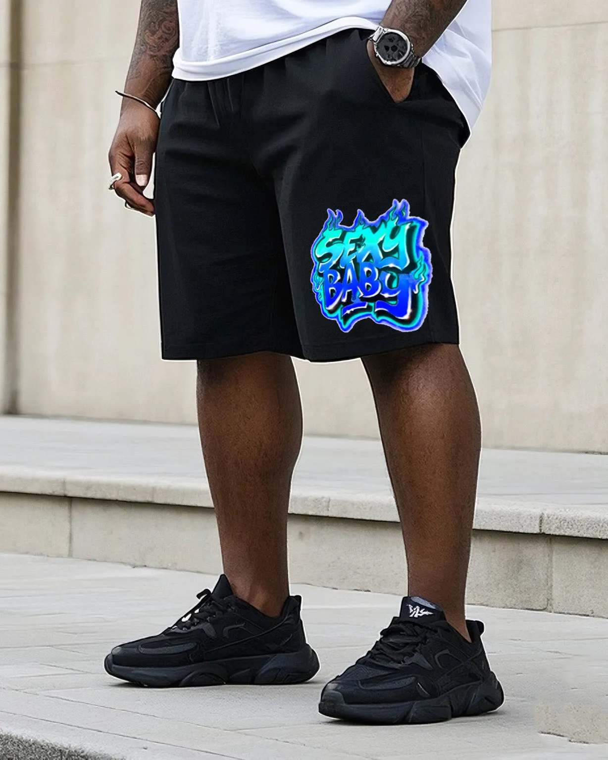 Big Man's Street Fashion Handmade Creative Personality Graffiti Short Sleeve T-shirt Shorts Suit sold by Biggmans product image thumbnail 3