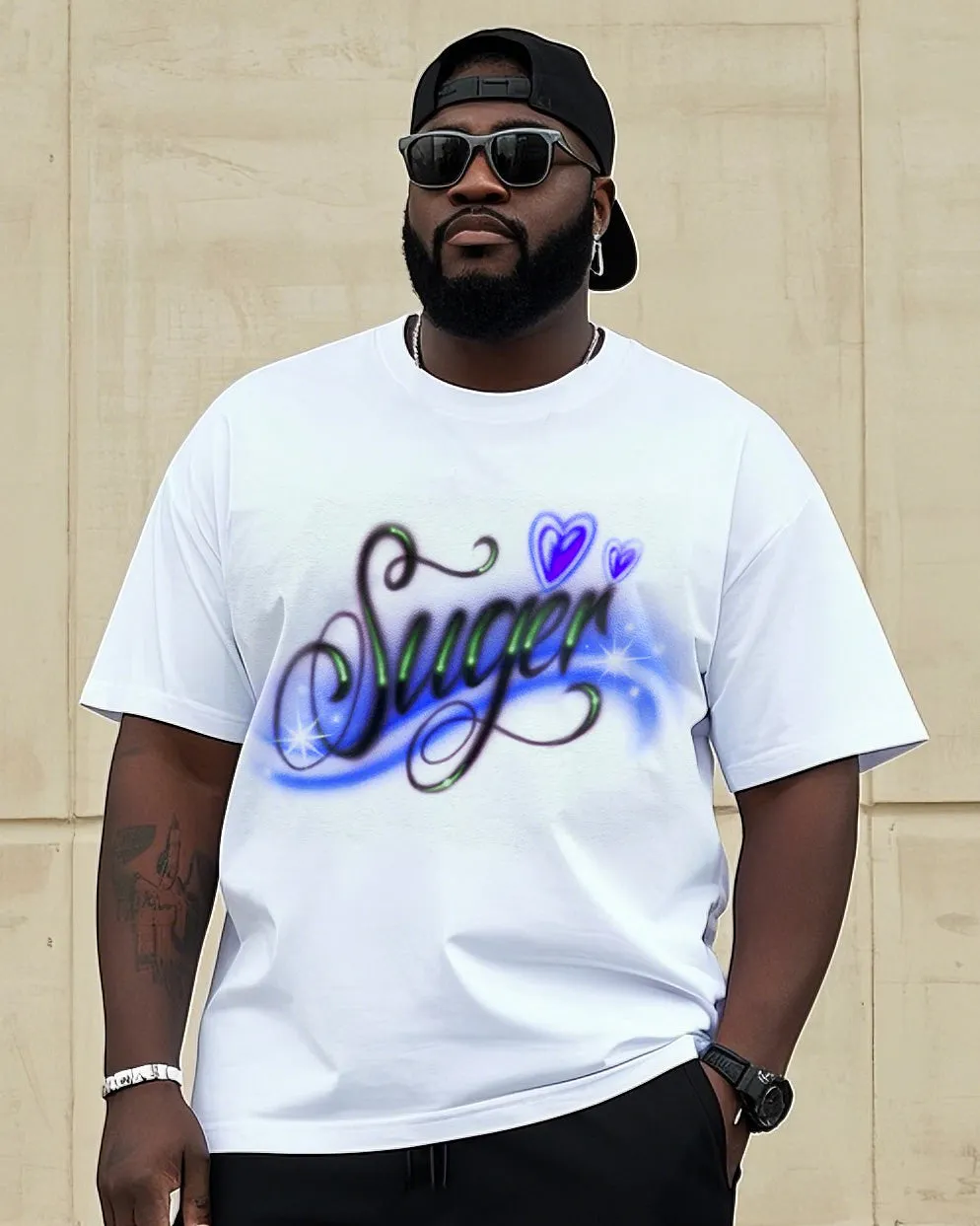 Big Man Street Fashion Handmade Unique Love Art Personality Graffiti Short Sleeve T-Shirt Shorts Suit sold by Biggmans product image thumbnail 2
