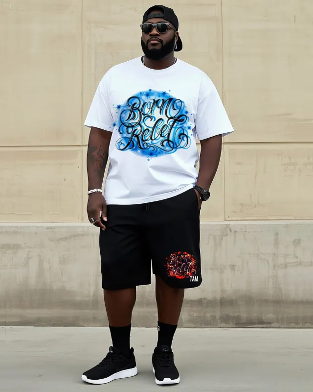 Big Man Street Fashion Handmade Art Personality Graffiti Short Sleeve T-Shirt Shorts Suit sold by Biggmans