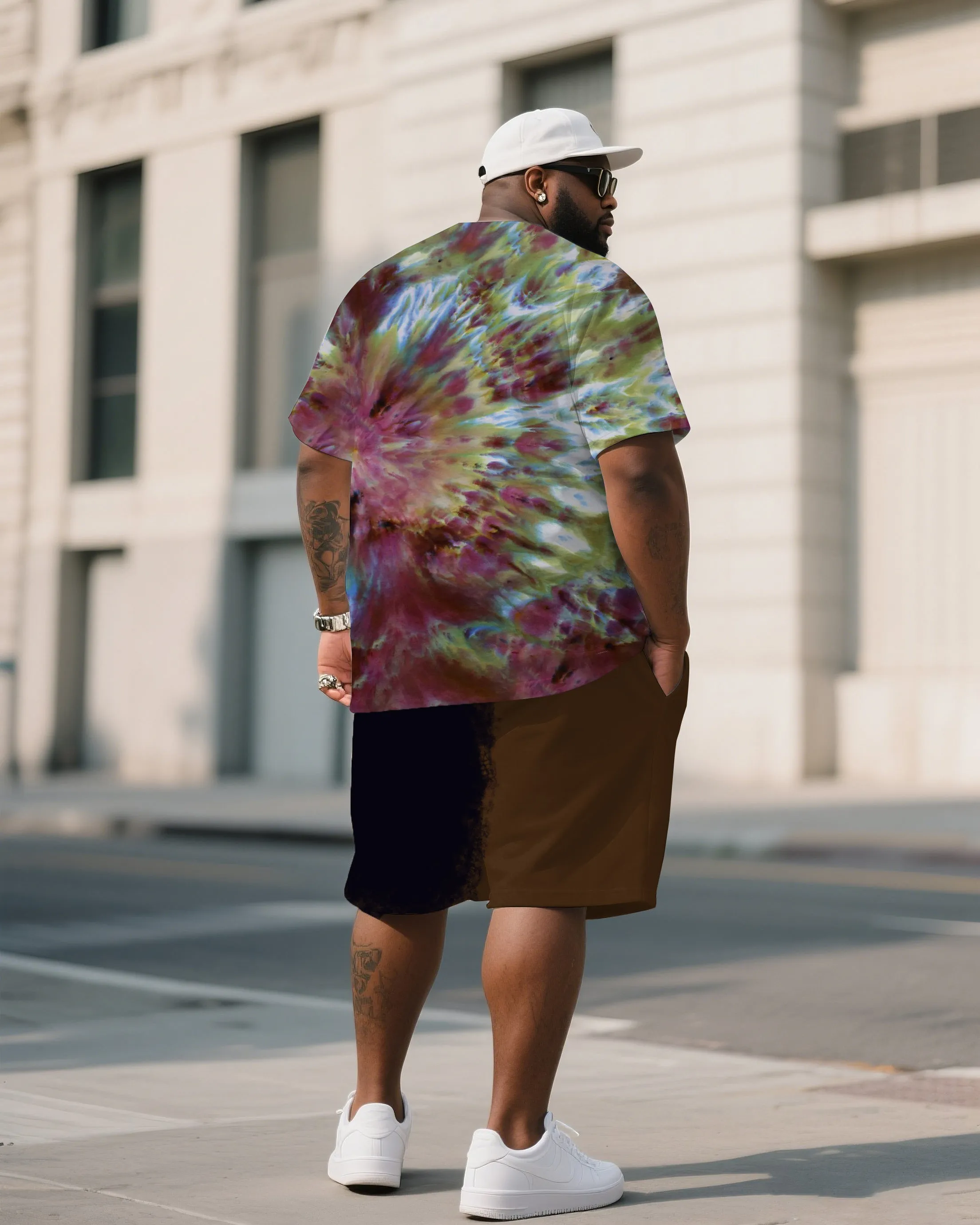 Men's Plus Size Warrior King Ice Dye Tie-Dye Round Neck T-Shirt Shorts Suit sold by Biggmans product image thumbnail 4
