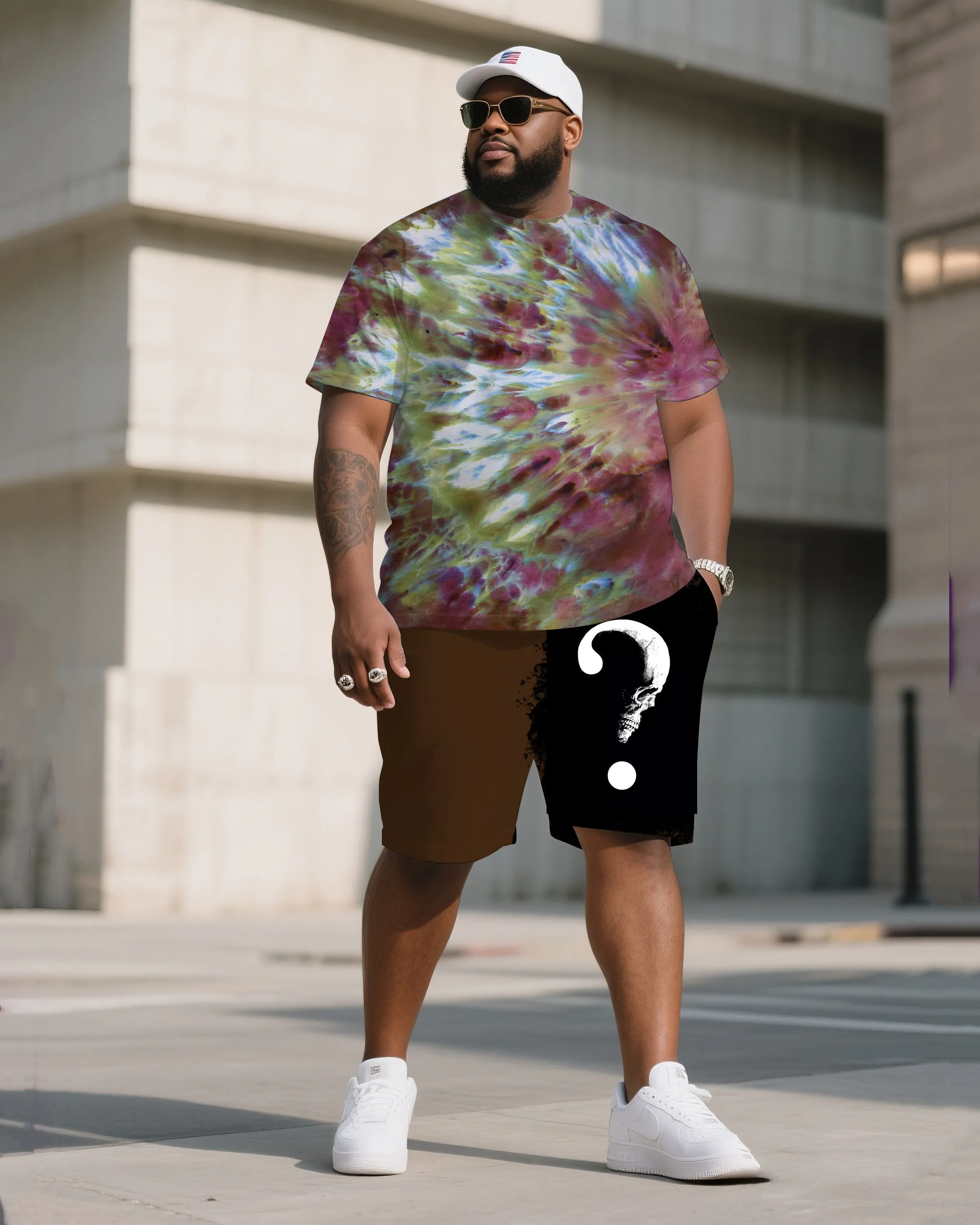 Men's Plus Size Warrior King Ice Dye Tie-Dye Round Neck T-Shirt Shorts Suit sold by Biggmans