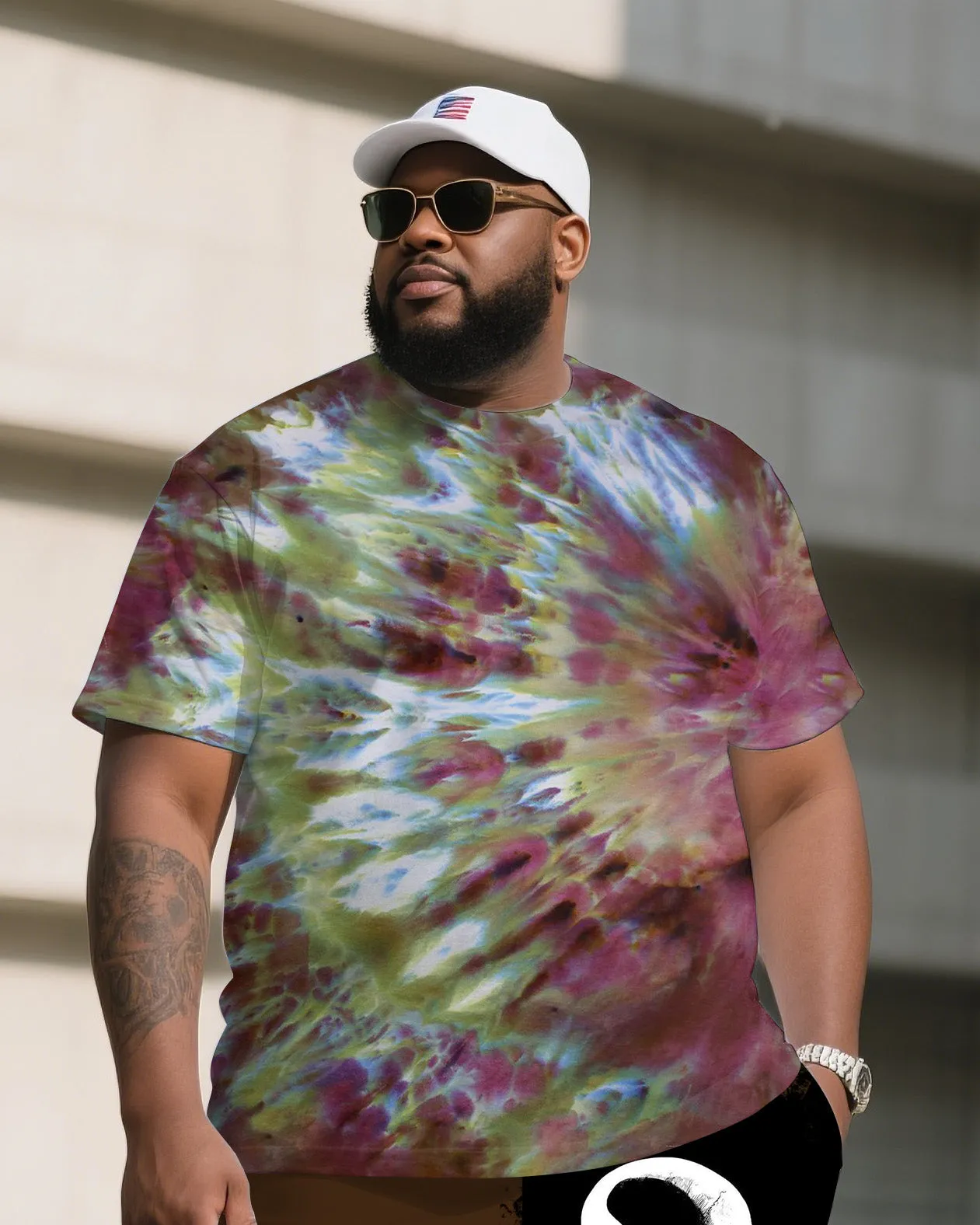 Men's Plus Size Warrior King Ice Dye Tie-Dye Round Neck T-Shirt Shorts Suit sold by Biggmans product image thumbnail 2