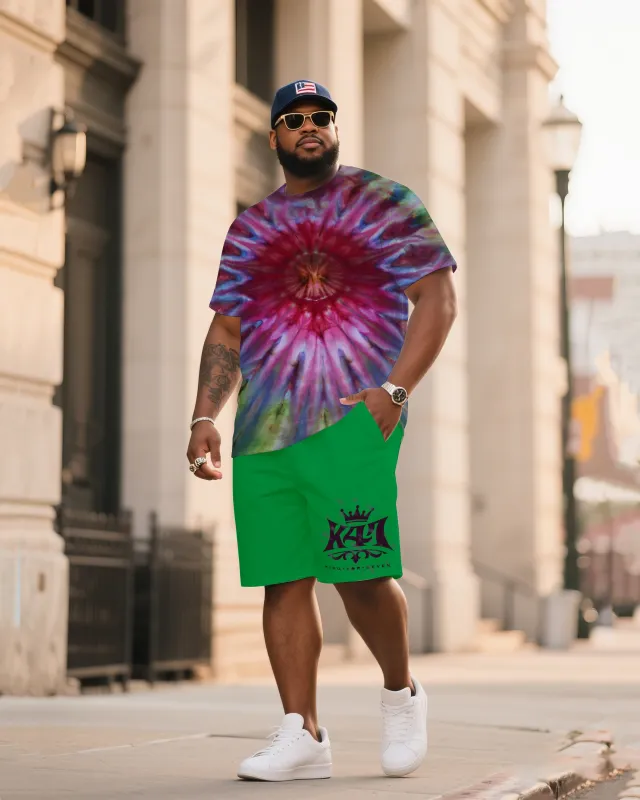 Men's Plus Size Warrior Outbreak Tie-Dye Crewneck T-Shirt Shorts Suit sold by Biggmans